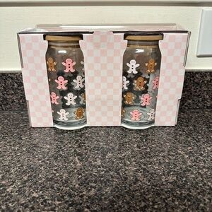 Peppermint & Pine Gingerbread Glass Tumblers  with Straws